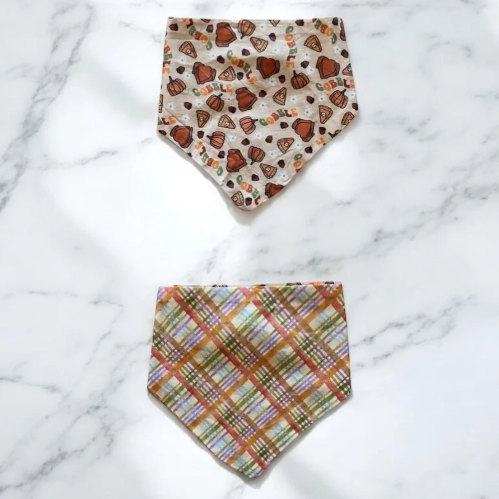 DOG Bandana - Gobble & Thanksgiving Plaid - Size M Medium